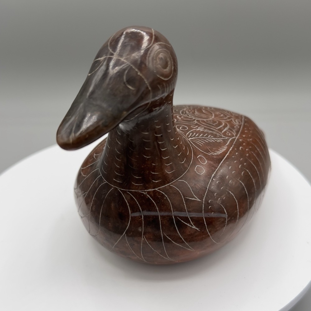 Tonala Pottery Duck Figurine Mexico Etched‎ Burnished Folk Art Vintage Ceramic